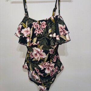 Kona Sol Floral Ruffle Bikini - Pink and Green